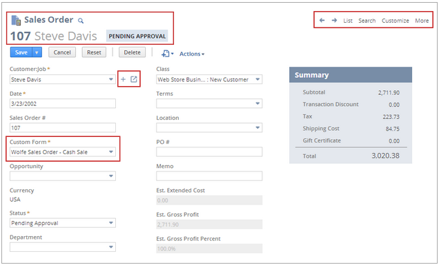 Registro en modo editable de la interfaz de NetSuite
