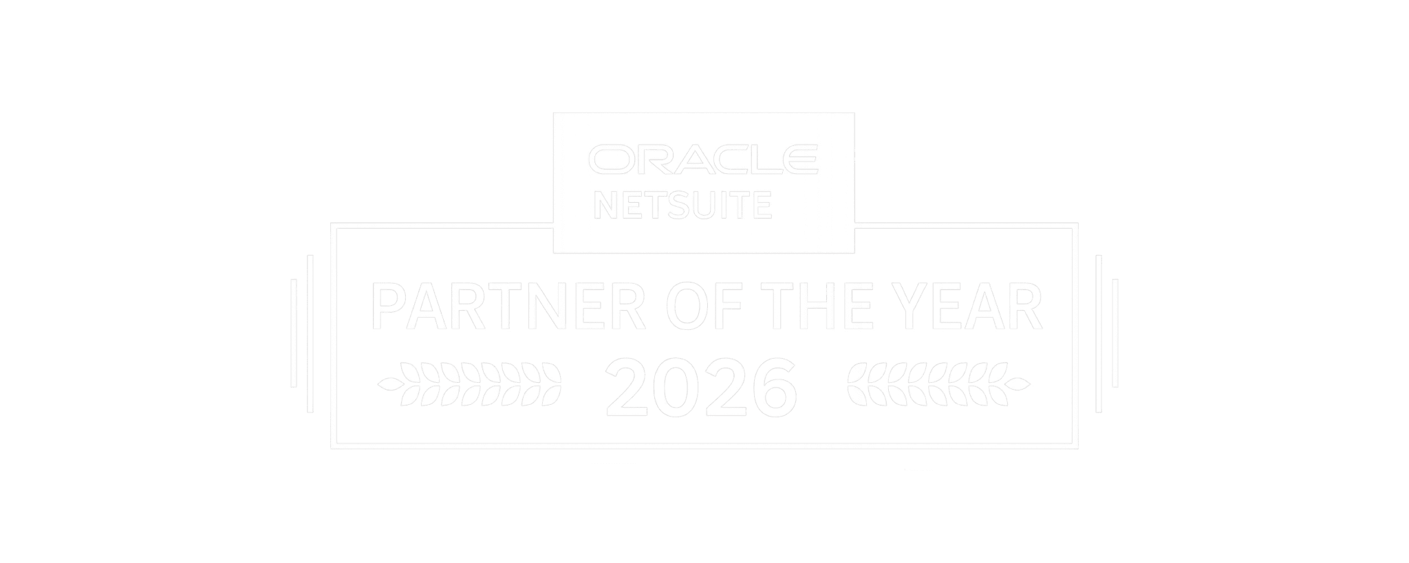 NetSuite Partner of the Year 2026 Award logo in white